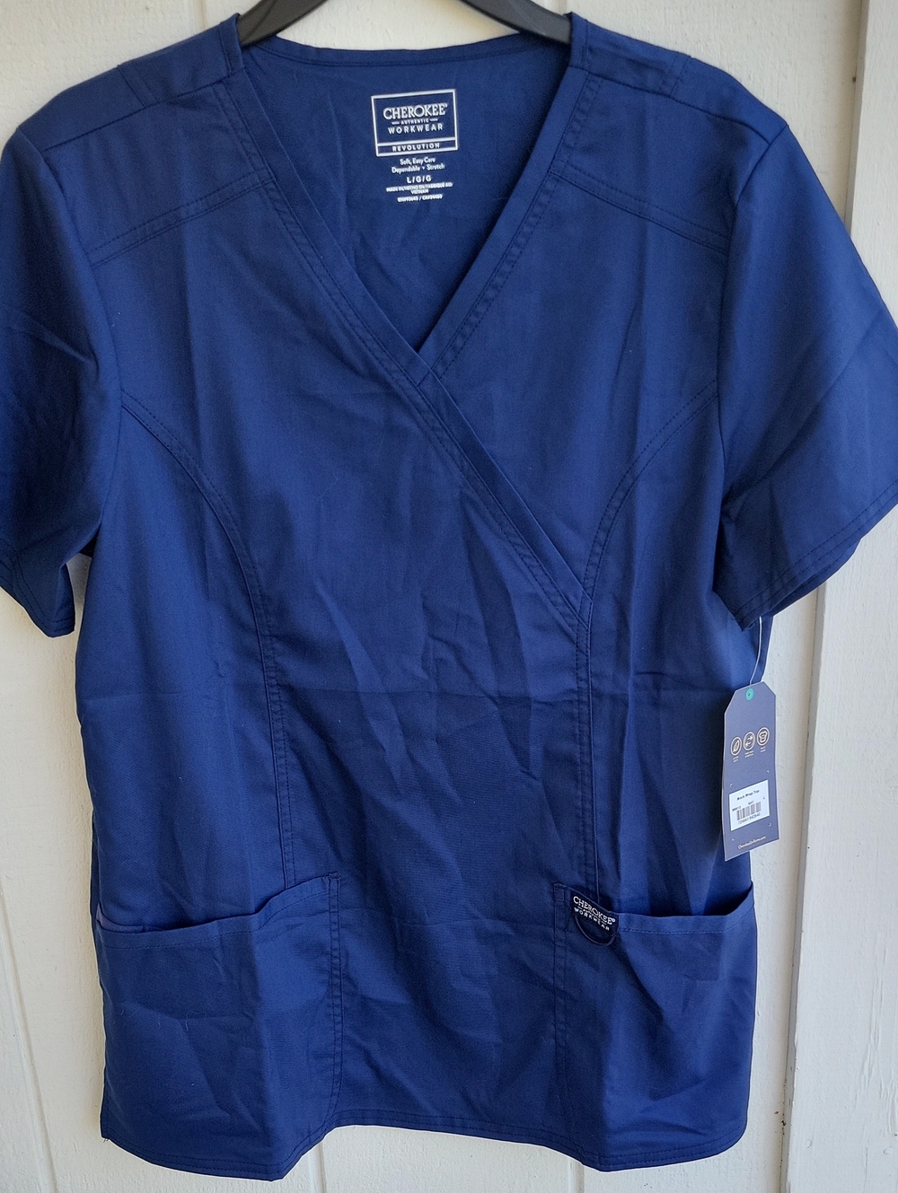 Cherokee Navy Blue Wrap V-Neck Short Sleeve Scrub Top